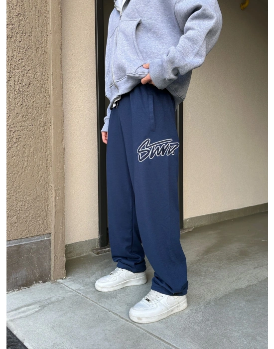 2 İPLİK KUMAŞ BAGGY KALIP PAÇA LASTİKLİ STW İÇİ DOLUMLU NAKIŞ EŞOFMAN ALTI LACİ