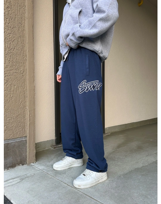 2 İPLİK KUMAŞ BAGGY KALIP PAÇA LASTİKLİ STW İÇİ DOLUMLU NAKIŞ EŞOFMAN ALTI LACİ