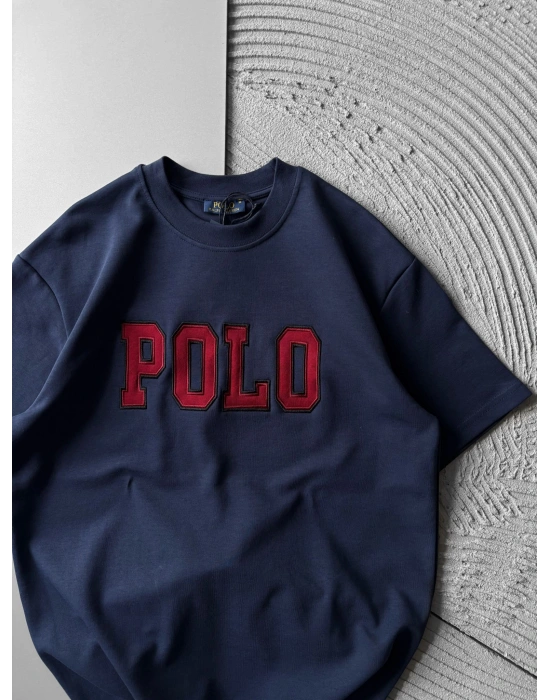 BİSİKLET YAKA PLO NAKIŞ DETAY DÜZ OVERSİZE TSHİRT LACİ