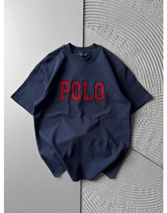 BİSİKLET YAKA PLO NAKIŞ DETAY DÜZ OVERSİZE TSHİRT LACİ