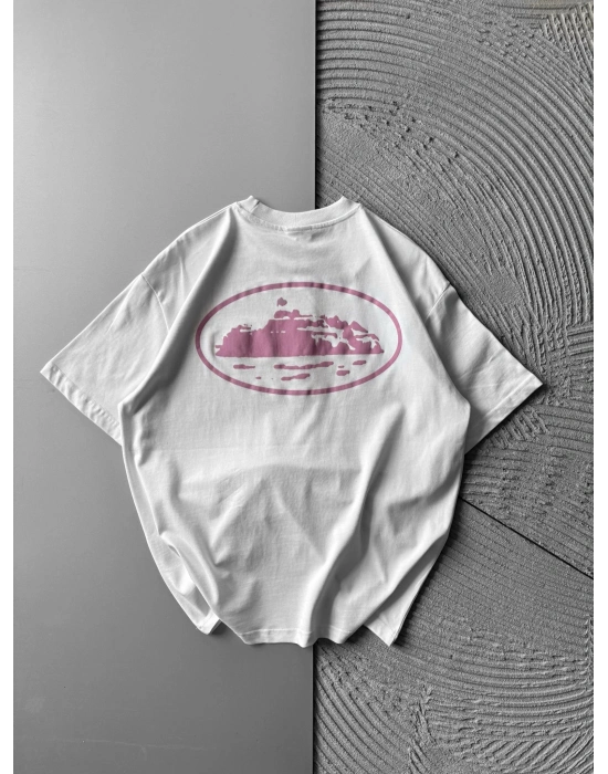 BİSİKLET YAKA CORTEZ BASKI OVERSİZE TSHİRT BEYAZ