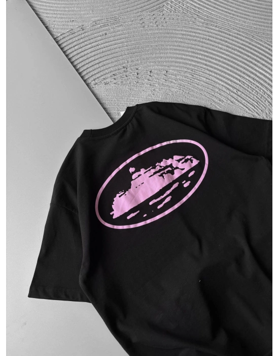 BİSİKLET YAKA CORTEZ BASKI OVERSİZE TSHİRT SİYAH