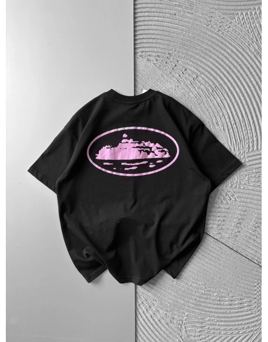 BİSİKLET YAKA CORTEZ BASKI OVERSİZE TSHİRT SİYAH