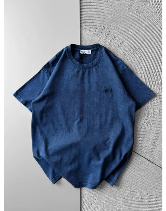 BİSİKLET YAKA YIKAMALI KABARTMA NAKIŞLI OVERSİZE TSHİRT LACİ