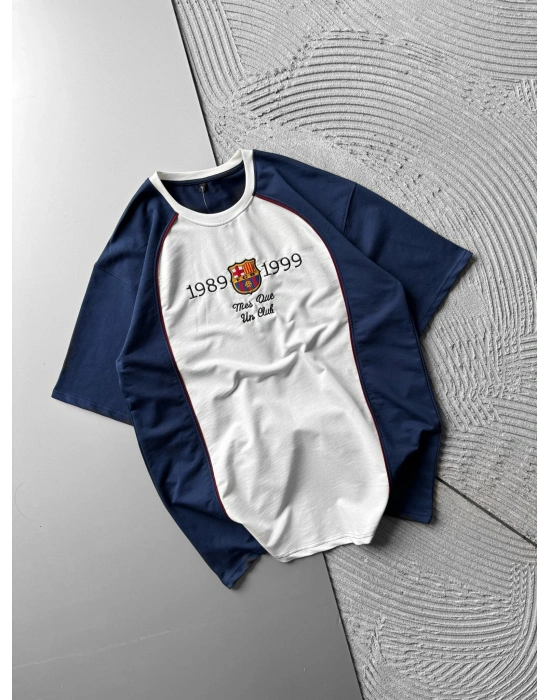 BİSKLET YAKA 1989 NAKIŞ BARCA OVERSİZE TSHİRT BEYAZ
