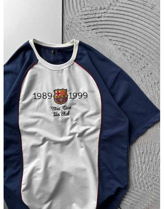 BİSKLET YAKA 1989 NAKIŞ BARCA OVERSİZE TSHİRT BEYAZ