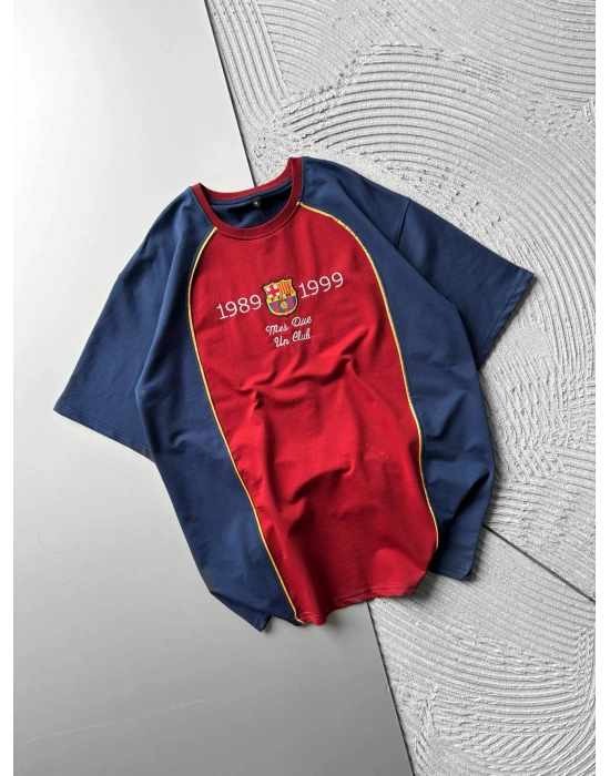 BİSKLET YAKA 1989 NAKIŞ BARCA OVERSİZE TSHİRT BORDO
