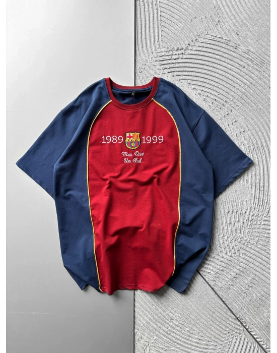 BİSKLET YAKA 1989 NAKIŞ BARCA OVERSİZE TSHİRT BORDO