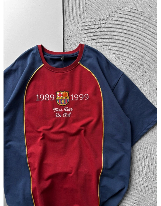 BİSKLET YAKA 1989 NAKIŞ BARCA OVERSİZE TSHİRT BORDO
