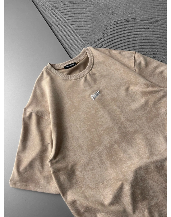 BİSİKLET YAKA YIKAMALI 2 İPLİK KUMAS STW OVERSİZE TSHİRT KREM