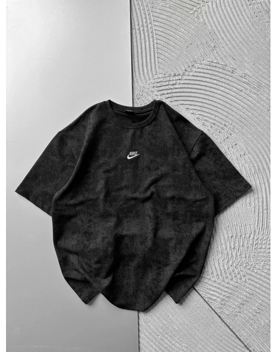 BİSİKLET YAKA YIKAMALI 2 İPLİK KUMAS NKE OVERSİZE TSHİRT SİYAH