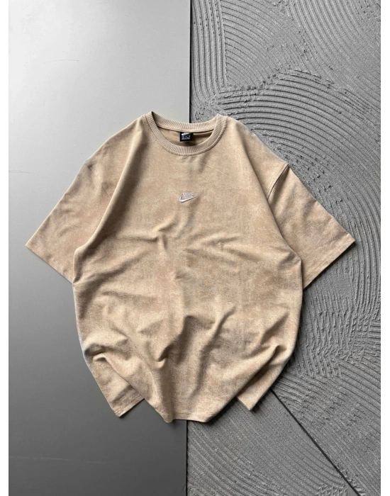 BİSİKLET YAKA YIKAMALI 2 İPLİK KUMAS NKE OVERSİZE TSHİRT KREM