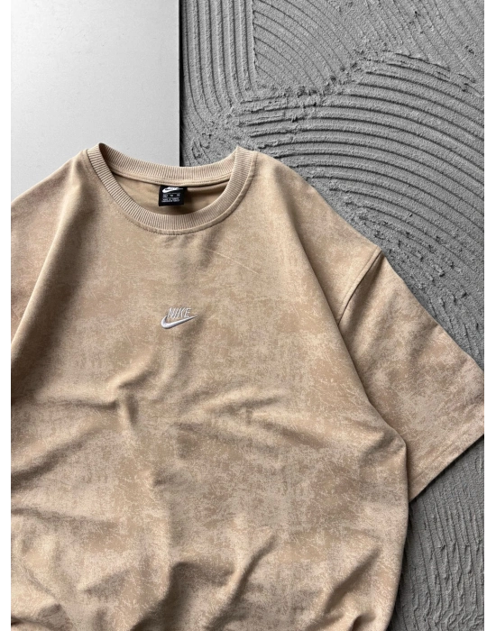 BİSİKLET YAKA YIKAMALI 2 İPLİK KUMAS NKE OVERSİZE TSHİRT KREM