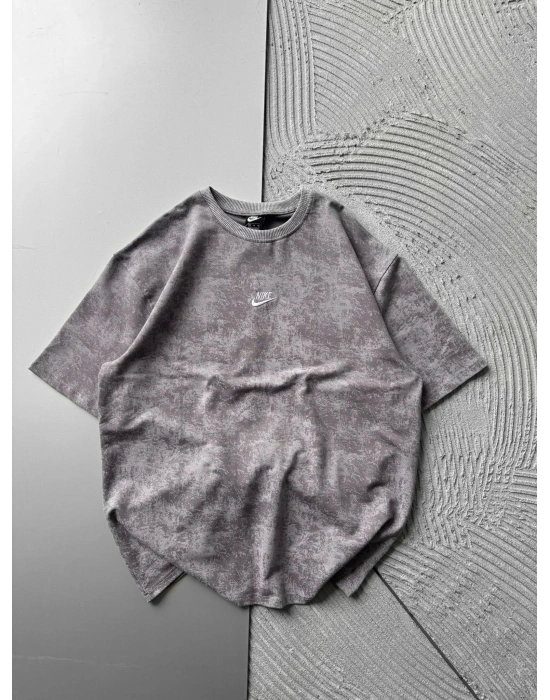 BİSİKLET YAKA YIKAMALI 2 İPLİK KUMAS NKE OVERSİZE TSHİRT GRİ