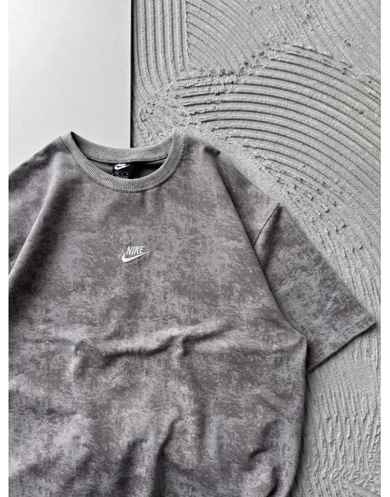 BİSİKLET YAKA YIKAMALI 2 İPLİK KUMAS NKE OVERSİZE TSHİRT GRİ