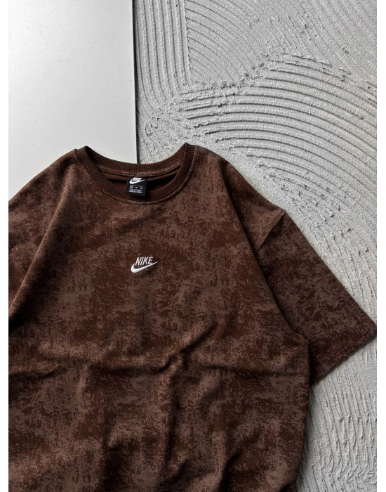 BİSİKLET YAKA YIKAMALI 2 İPLİK KUMAS NKE OVERSİZE TSHİRT KAHVE