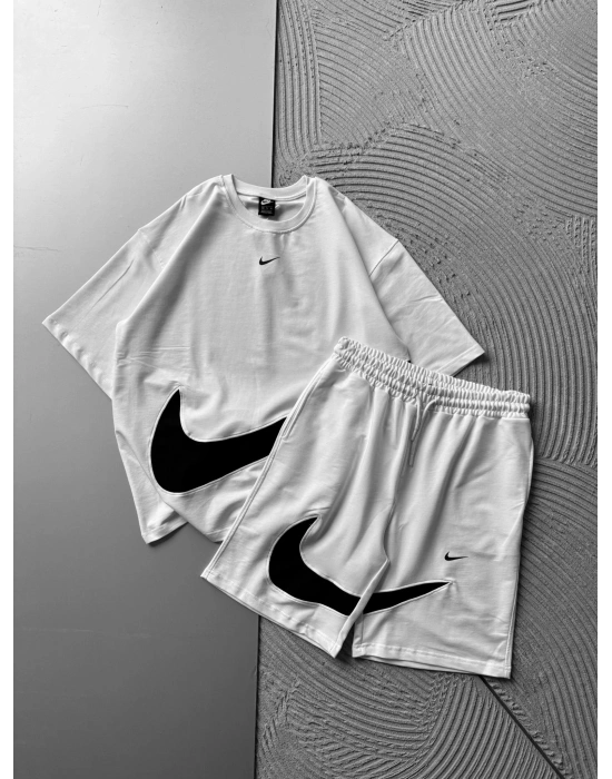 BİSKLET YAKA 2 İPLİK KUMAS NK NAKIŞLI ŞORTLU TAKIM BEYAZ