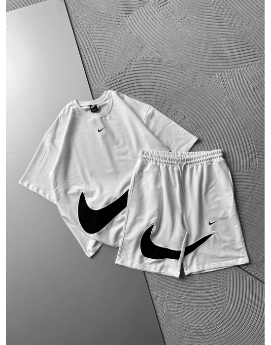 BİSKLET YAKA 2 İPLİK KUMAS NK NAKIŞLI ŞORTLU TAKIM BEYAZ