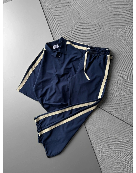 POLO YAKA 2 İPLİK KUMAS BASİC KOL HASIR SERİT TSHİRT TAKIM LACİ