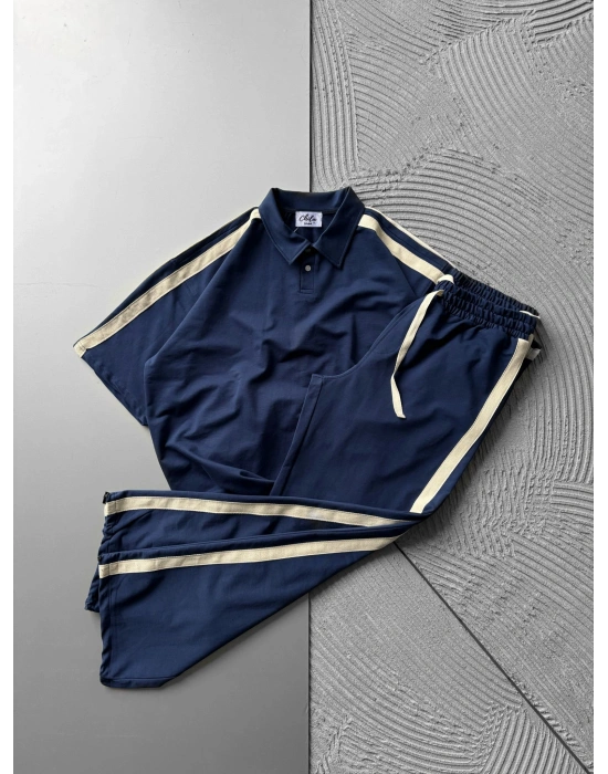 POLO YAKA 2 İPLİK KUMAS BASİC KOL HASIR SERİT TSHİRT TAKIM LACİ