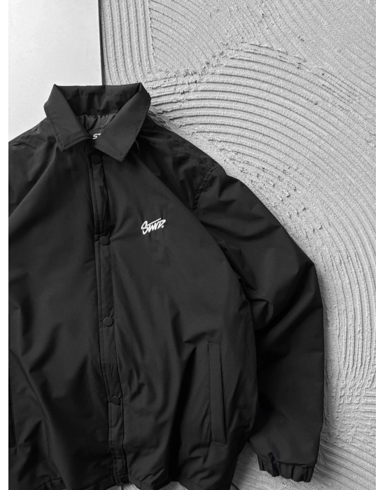 POLO YAKA CITCITLI OVERSİZE STW CEKET SİYAH