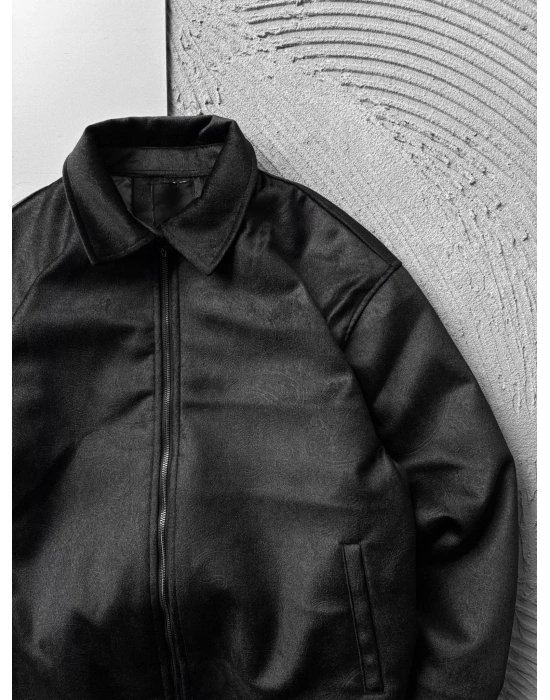 KENDİNDEN DESENLİ DOLUMLU SÜET CEKET SİYAH