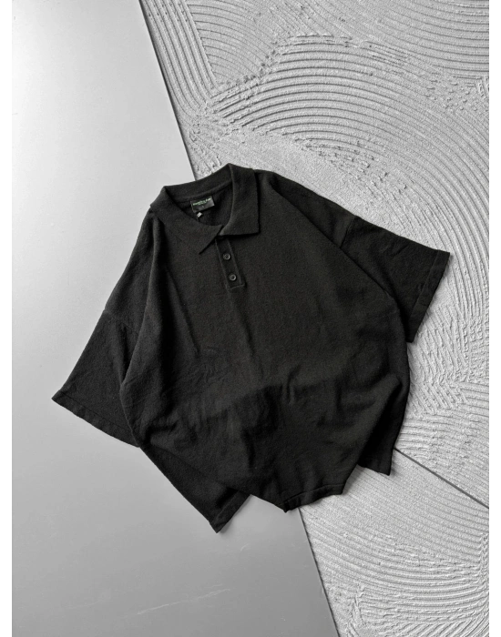 POLO YAKA HAVLU KUMAŞ OVERSİZE TSHİRT SİYAH