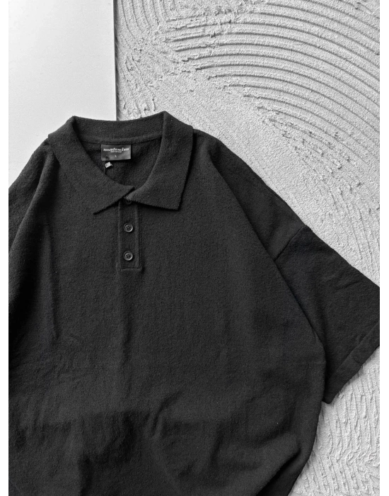 POLO YAKA HAVLU KUMAŞ OVERSİZE TSHİRT SİYAH