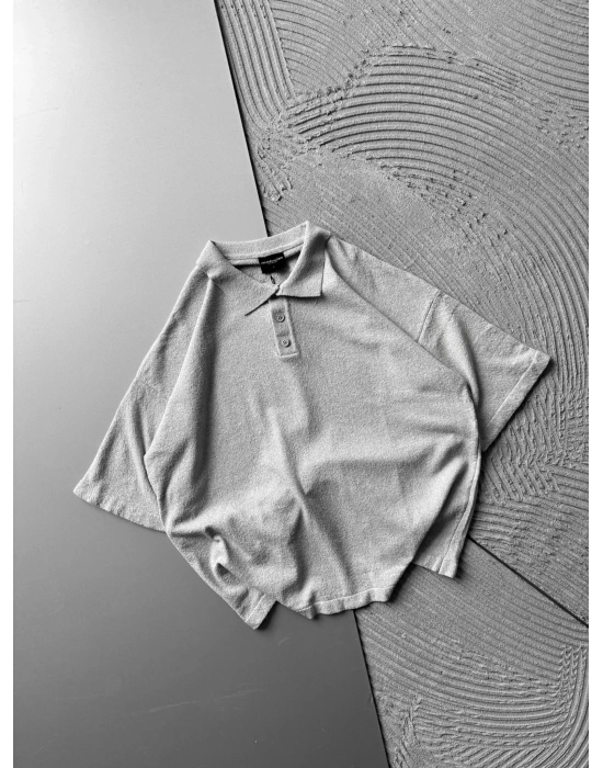 POLO YAKA HAVLU KUMAŞ OVERSİZE TSHİRT GRİ