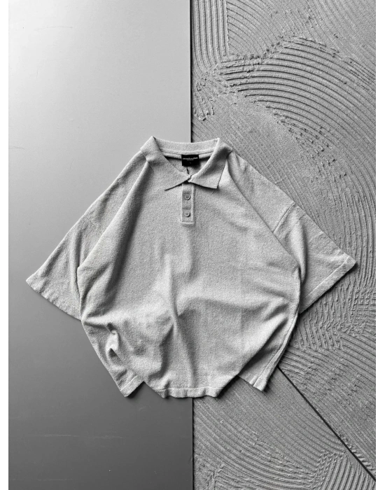 POLO YAKA HAVLU KUMAŞ OVERSİZE TSHİRT GRİ