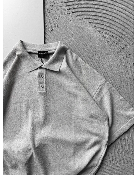 POLO YAKA HAVLU KUMAŞ OVERSİZE TSHİRT GRİ