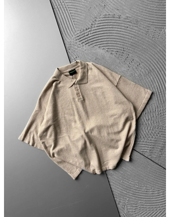 POLO YAKA HAVLU KUMAŞ OVERSİZE TSHİRT KREM