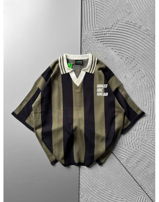 POLO YAKA TRİKO KUMAŞ WHAT OVERSİZE TSHİRT HAKİ