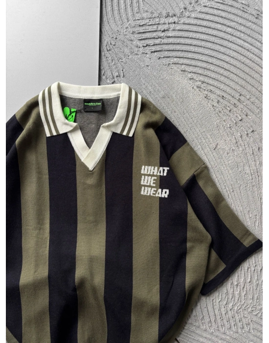 POLO YAKA TRİKO KUMAŞ WHAT OVERSİZE TSHİRT HAKİ