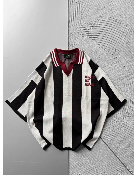 POLO YAKA TRİKO KUMAŞ WHAT OVERSİZE TSHİRT GRİ