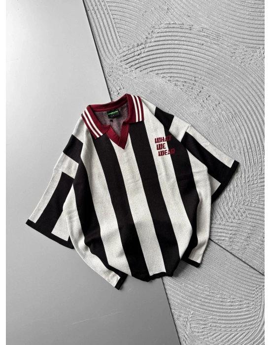 POLO YAKA TRİKO KUMAŞ WHAT OVERSİZE TSHİRT GRİ