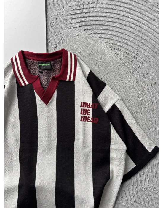 POLO YAKA TRİKO KUMAŞ WHAT OVERSİZE TSHİRT GRİ