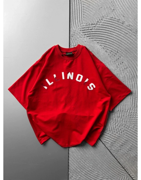 BİSİKLET YAKA 44 NAKIŞ OVERSİZE TSHİRT KIRMIZI