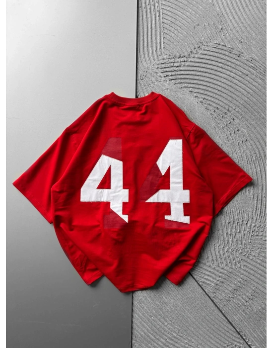 BİSİKLET YAKA 44 NAKIŞ OVERSİZE TSHİRT KIRMIZI