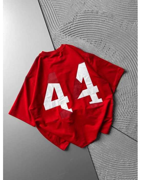BİSİKLET YAKA 44 NAKIŞ OVERSİZE TSHİRT KIRMIZI