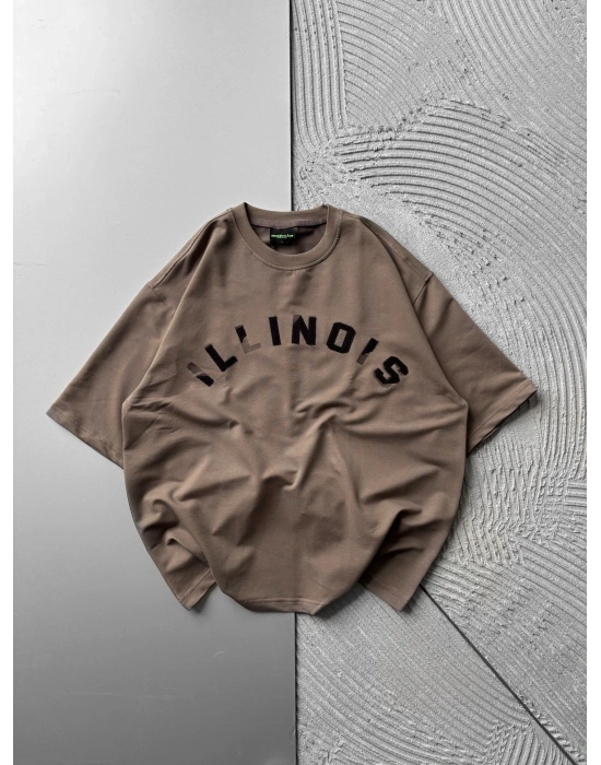 BİSİKLET YAKA 44 NAKIŞ OVERSİZE TSHİRT KAHVE