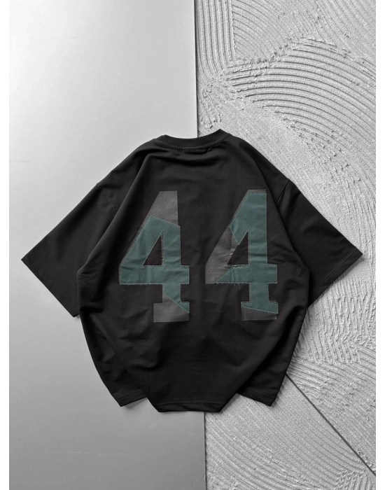 BİSİKLET YAKA 44 NAKIŞ OVERSİZE TSHİRT SİYAH