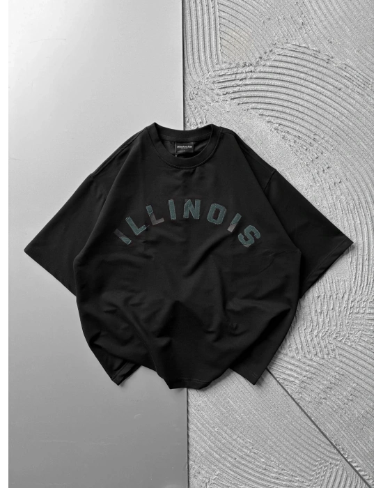 BİSİKLET YAKA 44 NAKIŞ OVERSİZE TSHİRT SİYAH