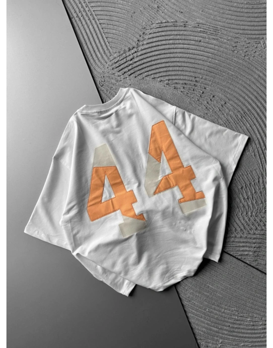 BİSİKLET YAKA 44 NAKIŞ OVERSİZE TSHİRT BEYAZ