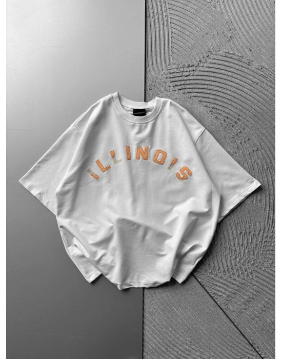 BİSİKLET YAKA 44 NAKIŞ OVERSİZE TSHİRT BEYAZ