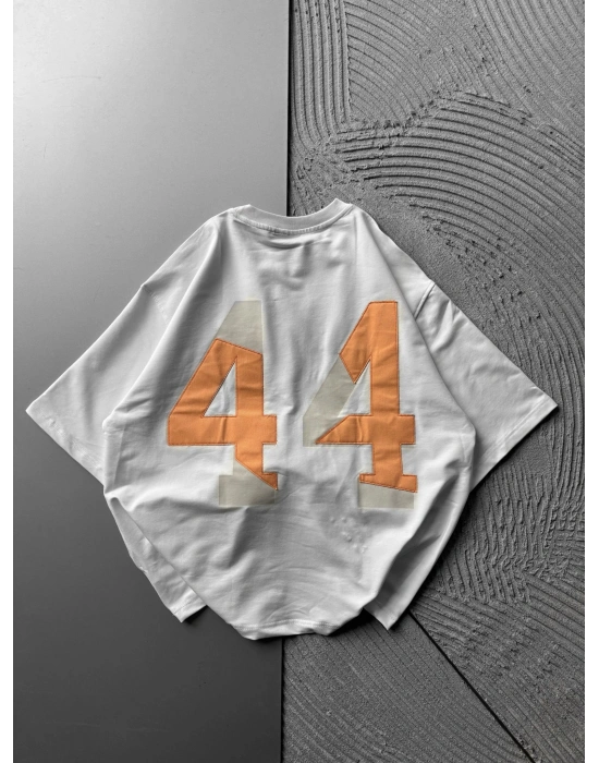 BİSİKLET YAKA 44 NAKIŞ OVERSİZE TSHİRT BEYAZ