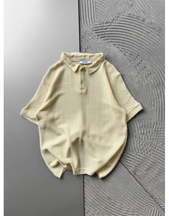 POLO YAKA ÖRME KUMAŞ OVERSIZE TSHIRT SARI