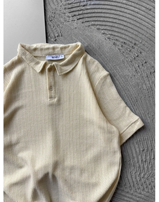 POLO YAKA ÖRME KUMAŞ OVERSIZE TSHIRT SARI