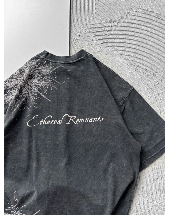 BISIKLET YAKA YIKAMALI KUMAŞ ETHEREAL OVERSIZE TSHIRT SİYAH