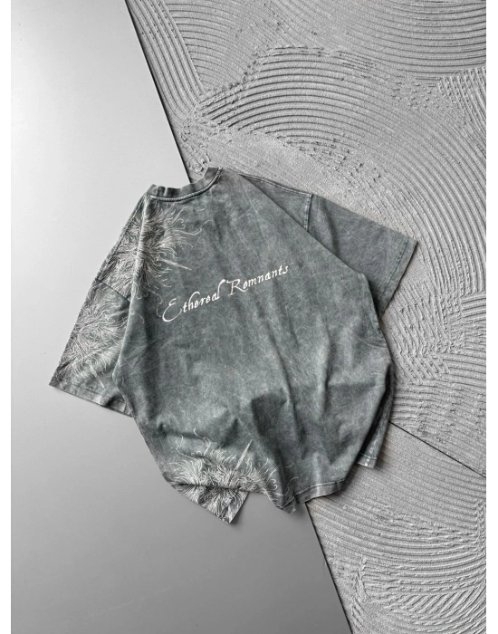 BISIKLET YAKA YIKAMALI KUMAŞ ETHEREAL OVERSIZE TSHIRT GRİ